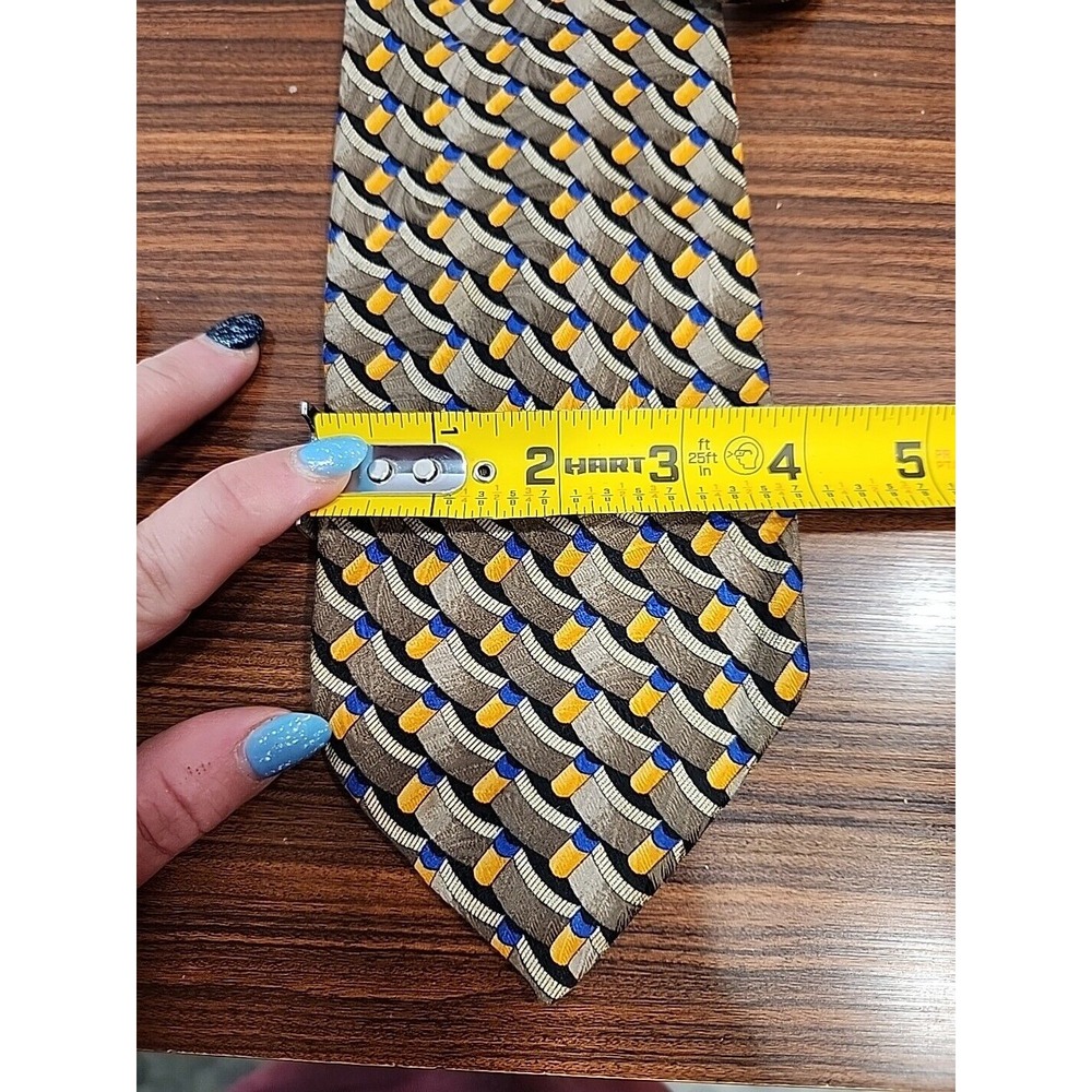 ROBERT TALBOTT‎ Studio Mens 100% Silk Necktie USA Designer Geometric Brown Blue - Picture 5 of 5